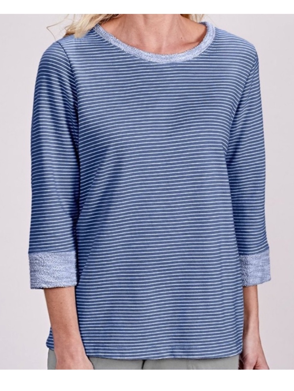 FRESH PRODUCE Moonlight Stripe Sunset Sweat Shirt Navy & White Sz XL